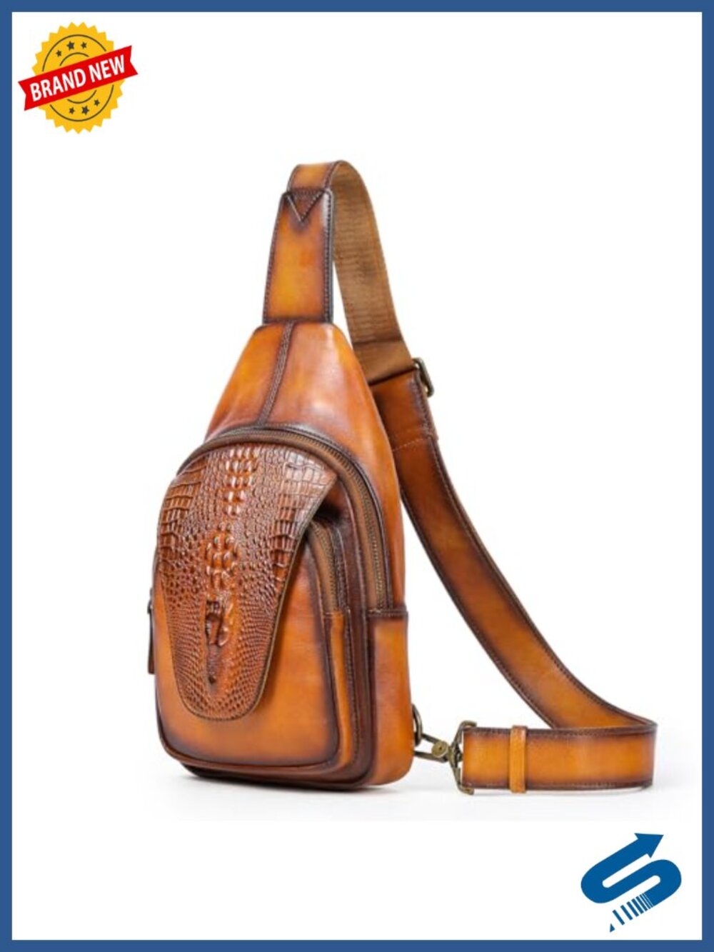 Genuine Leather Crocodile Flap Crossbody Sling Bag - Picture 1 of 6